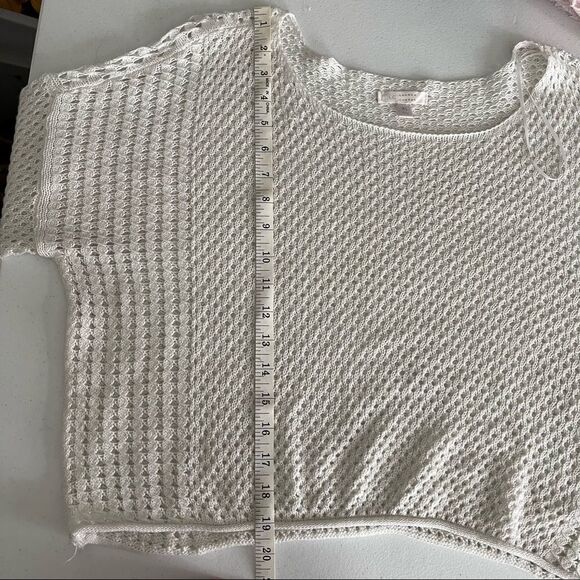 LC LAUREN CONRAD WHITE POINTELLE CROP BELL SLEEVE SWEATER SIZE XL - Picture 6 of 7
